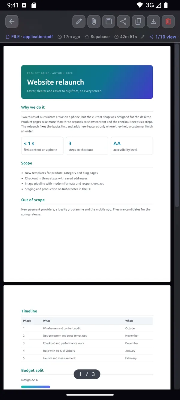 휴대폰에서 그리는 PDF 페이지