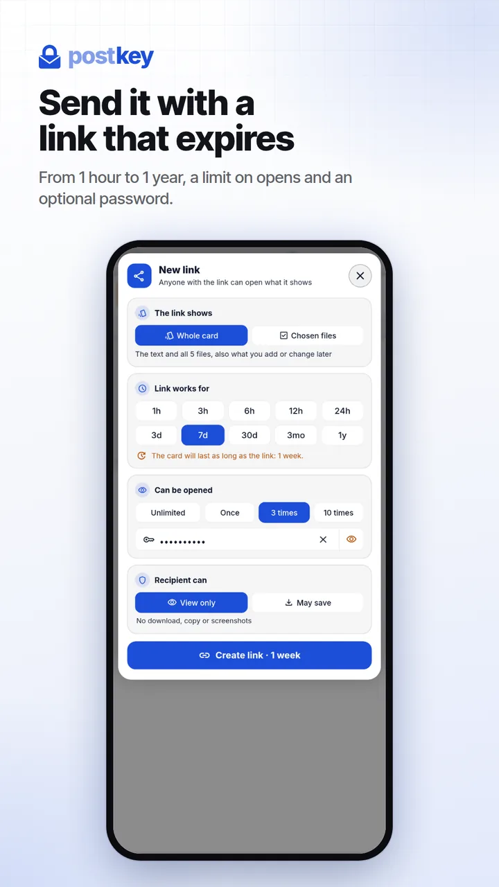 Postkey: share by a link that expires
