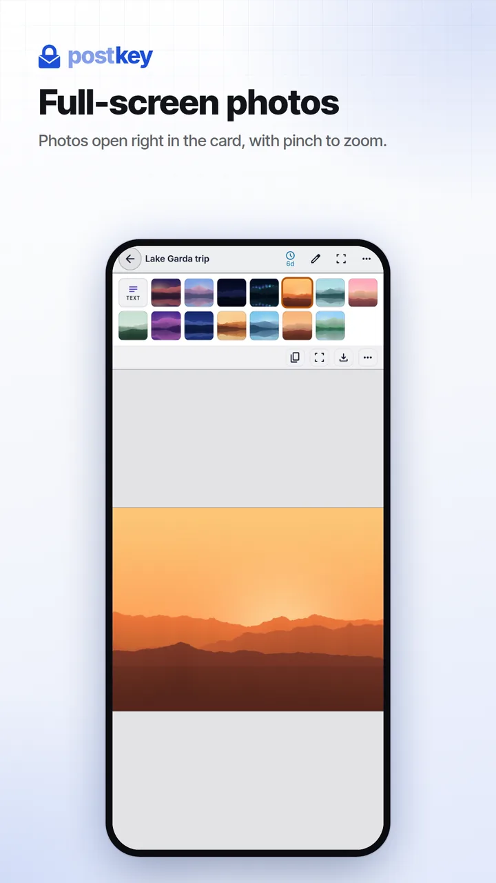 Postkey: a photo opened in its card