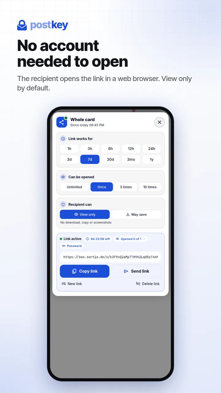 Postkey: an active share link