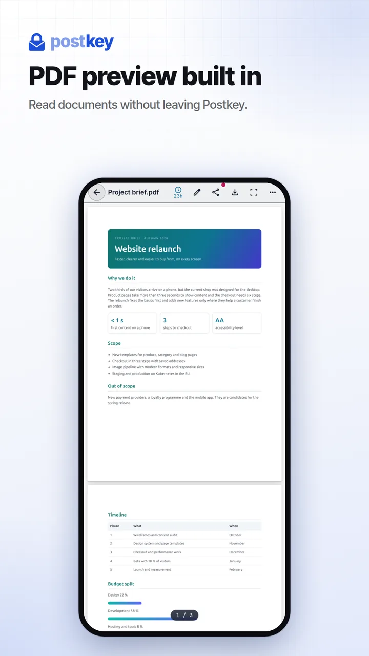 Postkey: PDF preview
