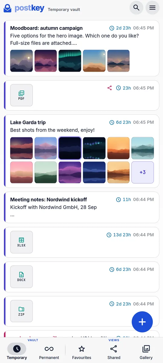 Postkey: card list