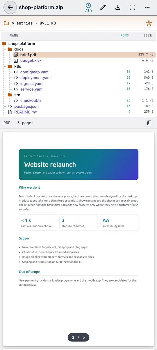 Postkey: PDF inside a ZIP