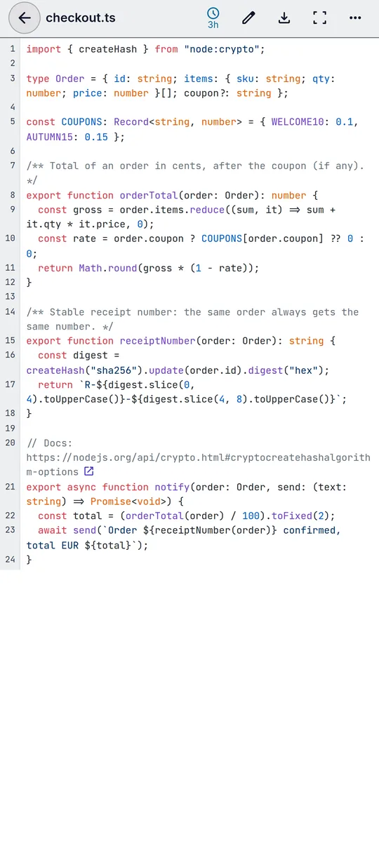 Postkey: code with syntax highlighting