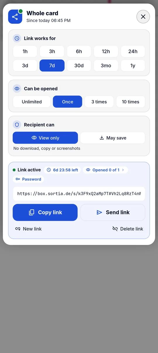 Postkey: active share link