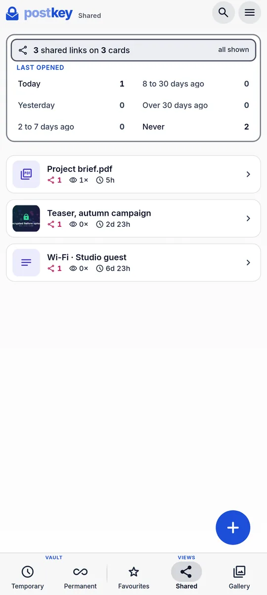 Postkey: shared links