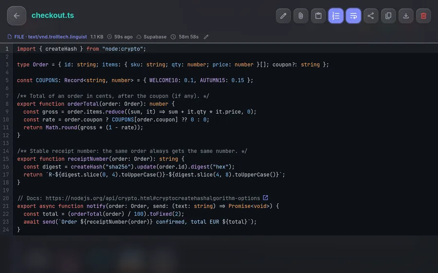 Box 中带语法高亮和行号的 TypeScript 文件